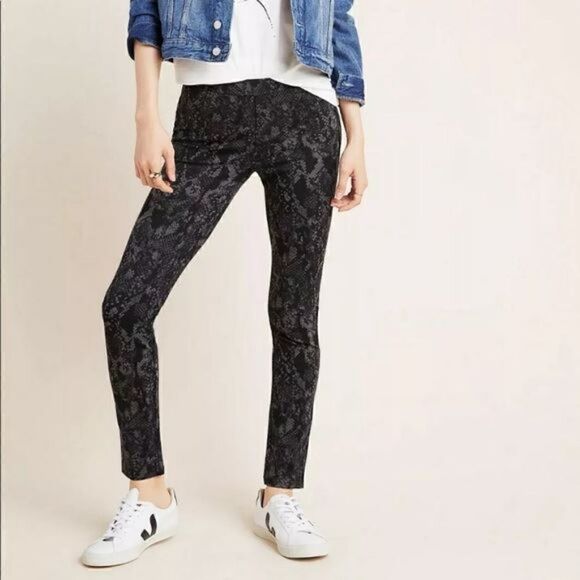 Sanctuary Anthro Black Gray Snake Print Cropped Pants Grease Leggings Size Med - Picture 1 of 7